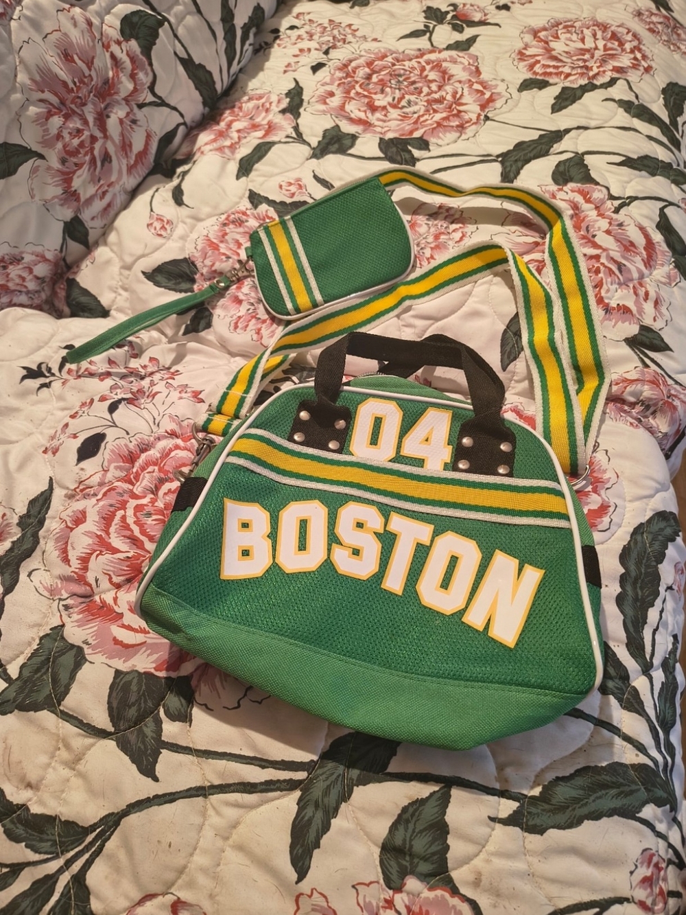 Green Boston 04 Crossbody Bag with Striped Strap